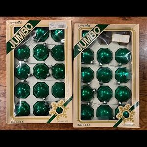 Pyramid Jumbo Green Christmas Ornaments one set of two boxes